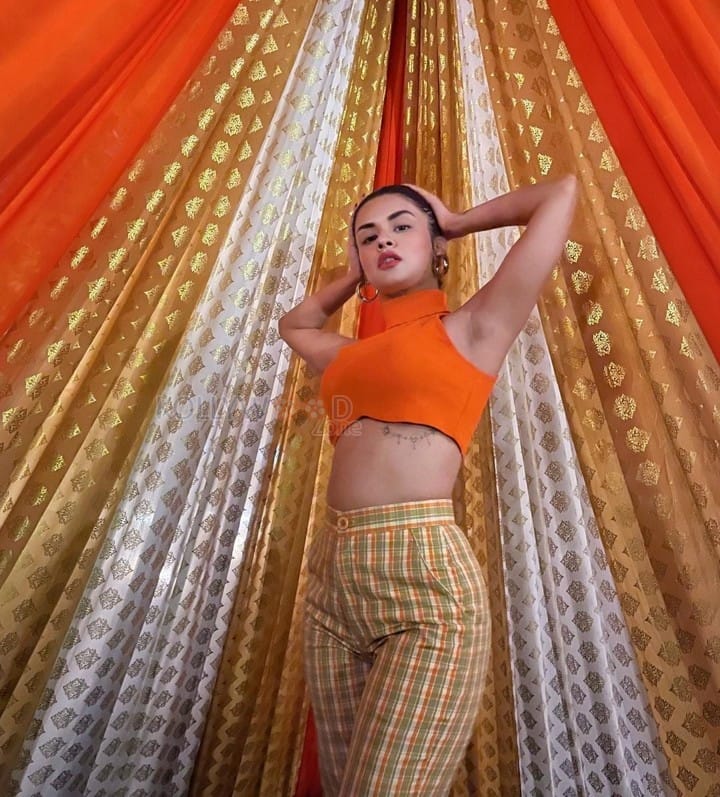 Bombshell Avneet Kaur in a Stylish Orange Sleeveless Crop Top with a High Waist Pants Photos 01