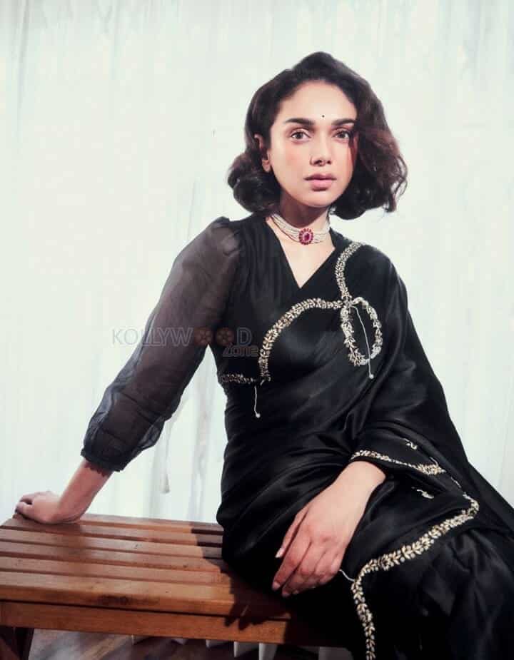 Actress Aditi Rao Hydari in Beautiful Black Saree Photoshoot Pictures 02