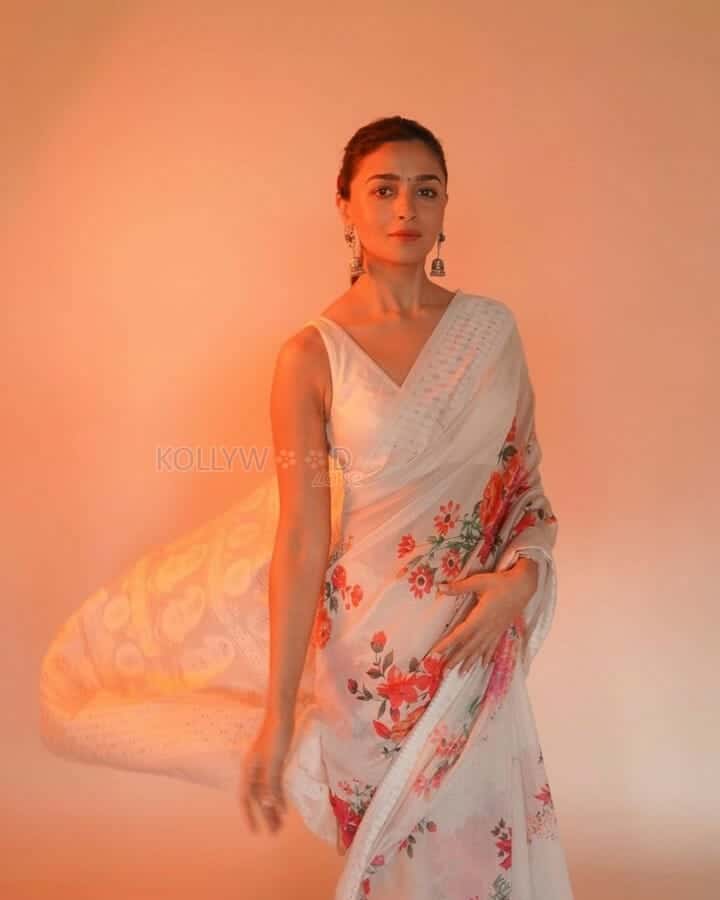 Actress Alia Bhatt wearing a White Saree in Red Light Photos 04