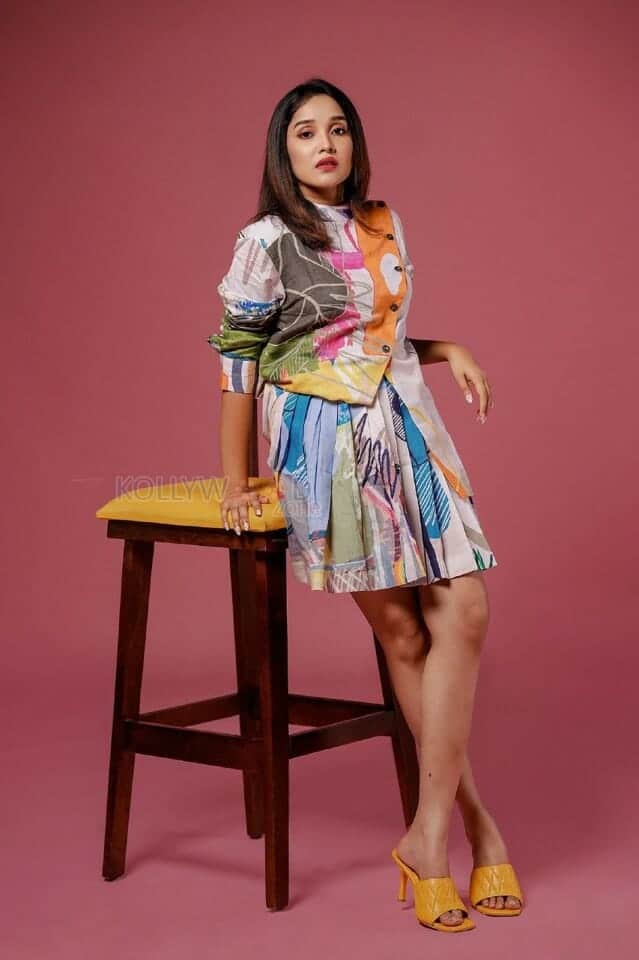 Actress Anikha Surendran in a Colorful Short Dress Photoshoot Pictures 05