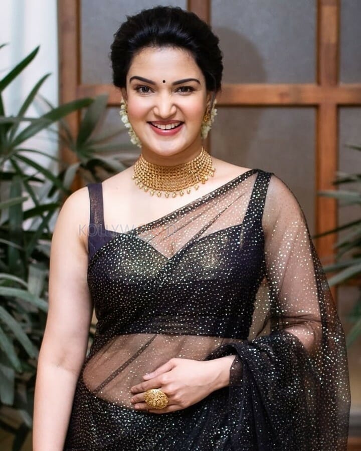 Actress Honey Rose Spicy Black Saree Photos