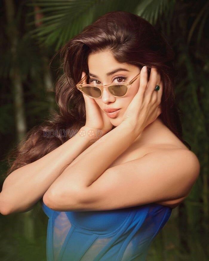Actress Janhvi Kapoor in Sexy Blue Leather Dress Photos 02