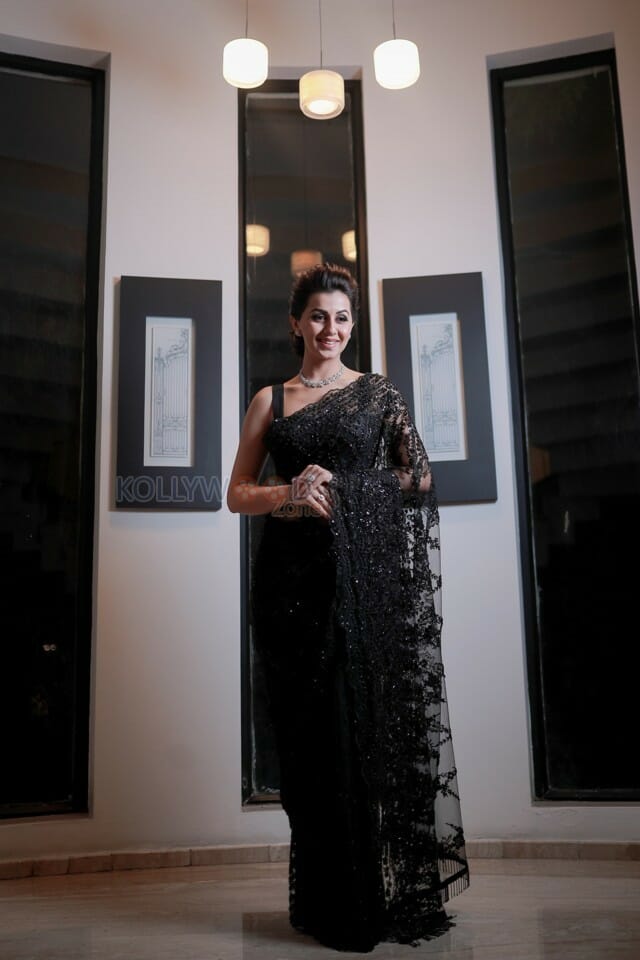 Actress Nikki Galrani Black Saree Photoshoot Pictures