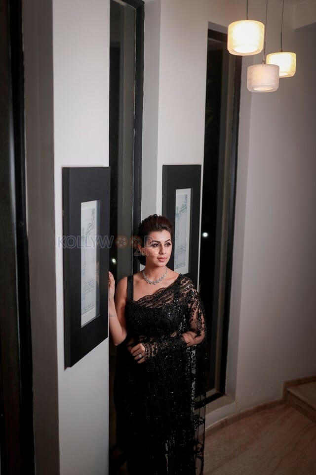 Actress Nikki Galrani Black Saree Photoshoot Pictures