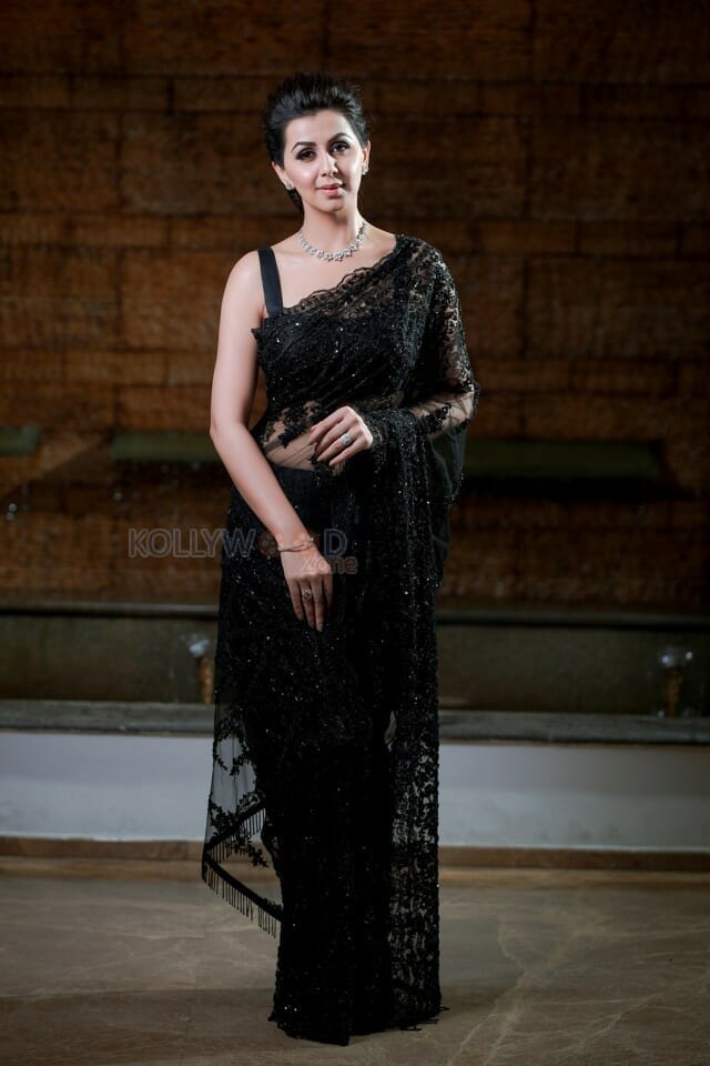 Actress Nikki Galrani Black Saree Photoshoot Pictures