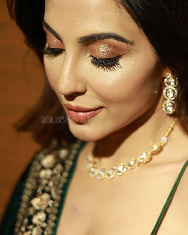 Actress Parvati Nair in a Gold Embroidered Green Blouse and Black Dupatta Photos 02