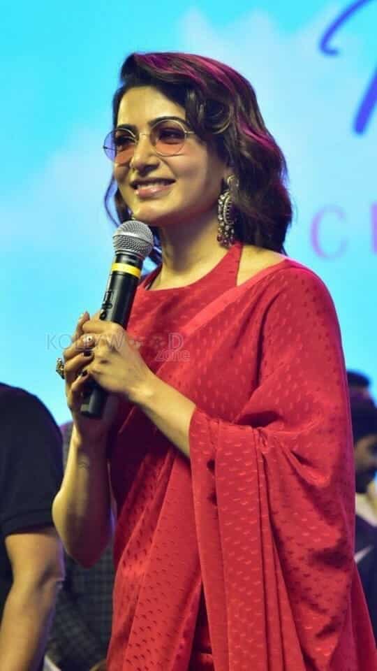 Actress Samantha in a Red Saree at Khushi Event Photos 05