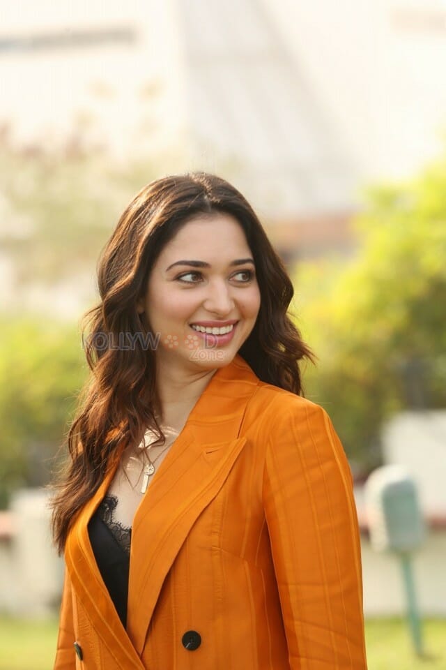 Actress Tamanna Orange Dress Interview Photos