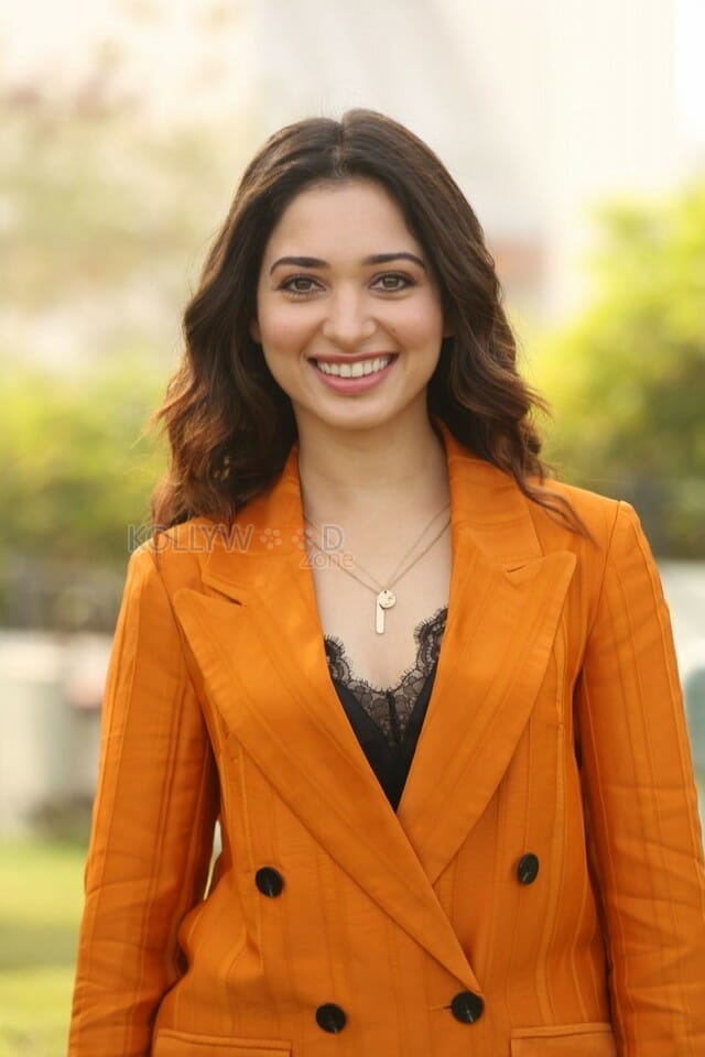 Actress Tamanna Orange Dress Interview Photos