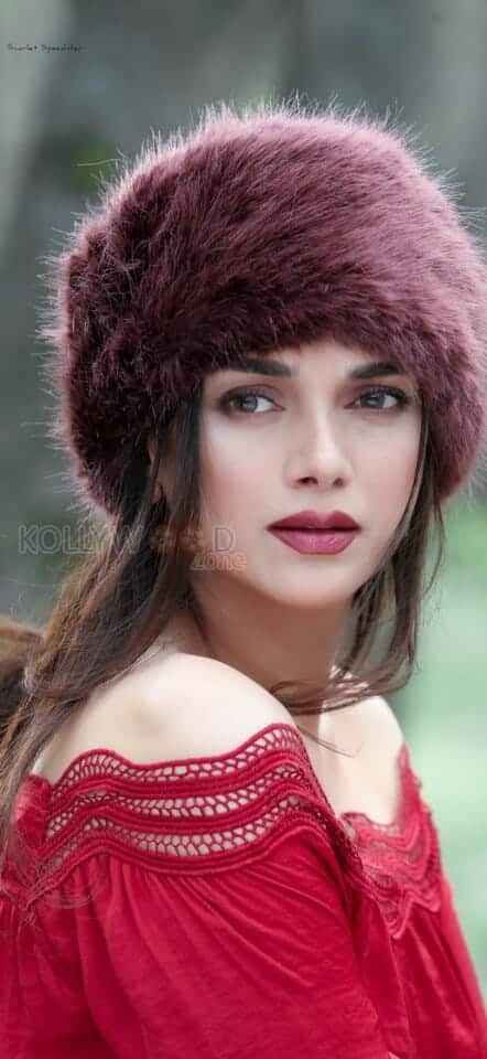 Aditi Rao Hydari in a Red Dress Fur Hat Photo 01