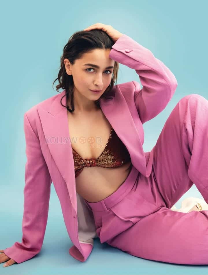 Alia Bhatt in a Brown Bra and Pink Dress Picture 01