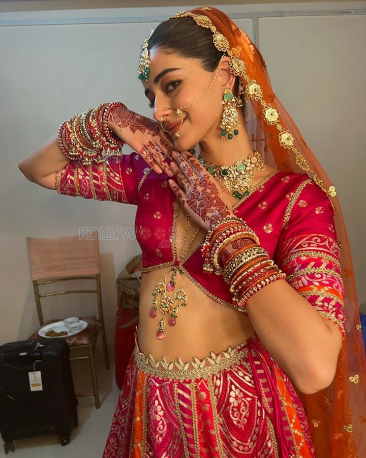 Ananya Panday in a Traditional Red Lehenga Dress Pictures 02