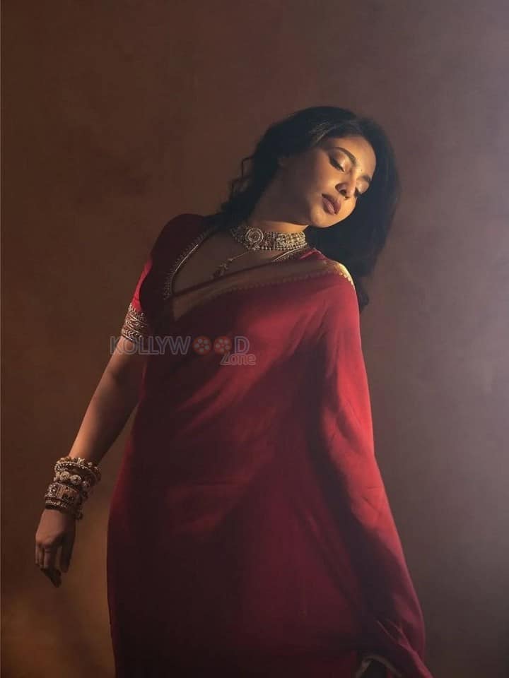 Attractive Aishwarya Lekshmi in a Red Kanchipuram Silk Saree with Matching Blouse Pictures 04