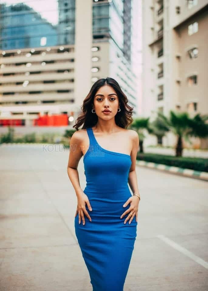 Attractive Anu Emmanuel in a Blue Dress Photoshoot Stills 02