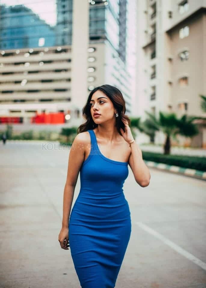 Attractive Anu Emmanuel in a Blue Dress Photoshoot Stills 03