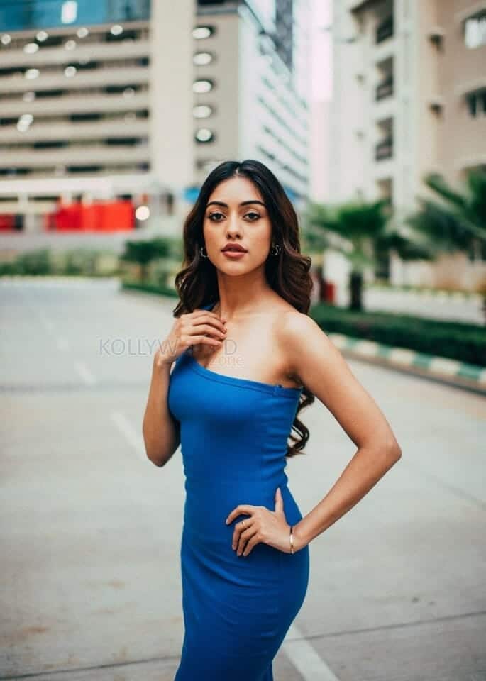 Attractive Anu Emmanuel in a Blue Dress Photoshoot Stills 04