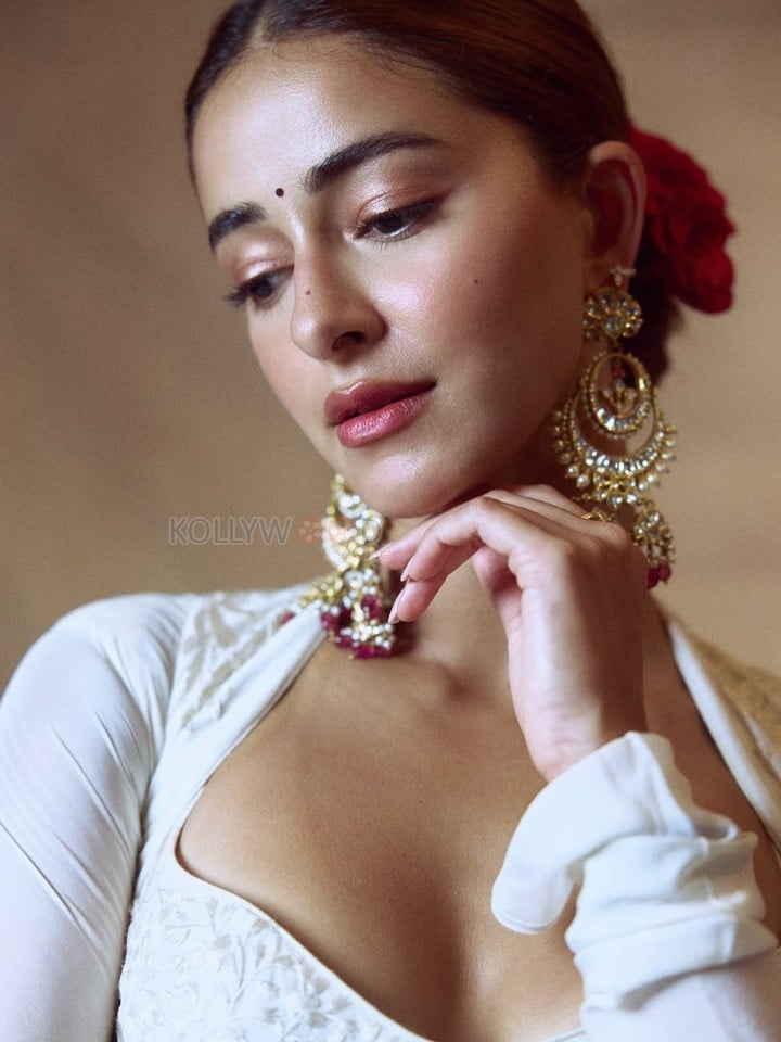 Beautiful Ananya Panday in an Ivory Anarkali Jacket Set Photos 05