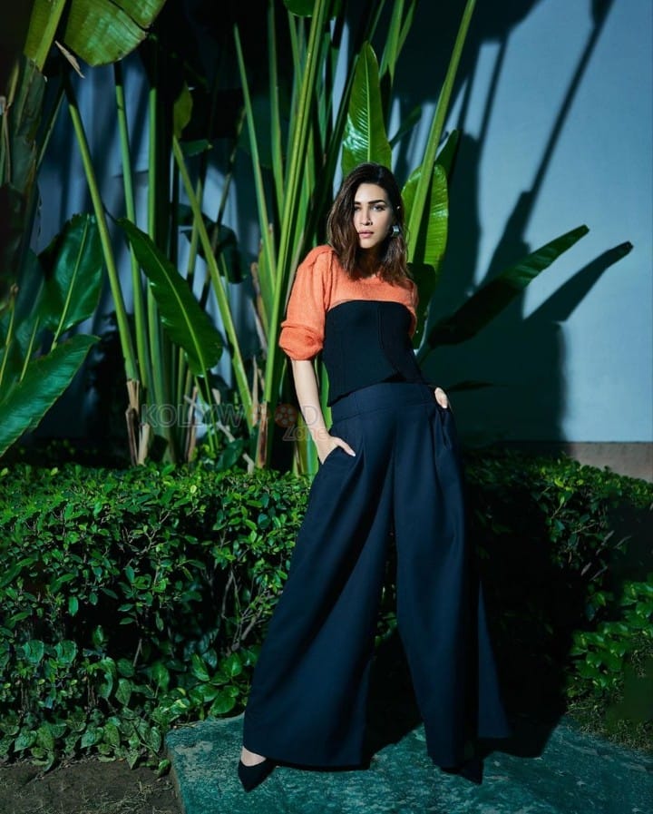 Beautiful Kriti Sanon in an Orange and Black Pullover Top with Black Palazzo pants Photos 01