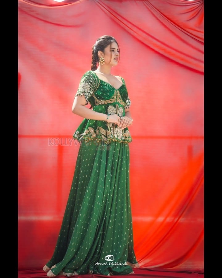 Beautiful Nidhhi Agerwal in a Printed Embroidered Velvet Peplum Sharara Set Photos 03