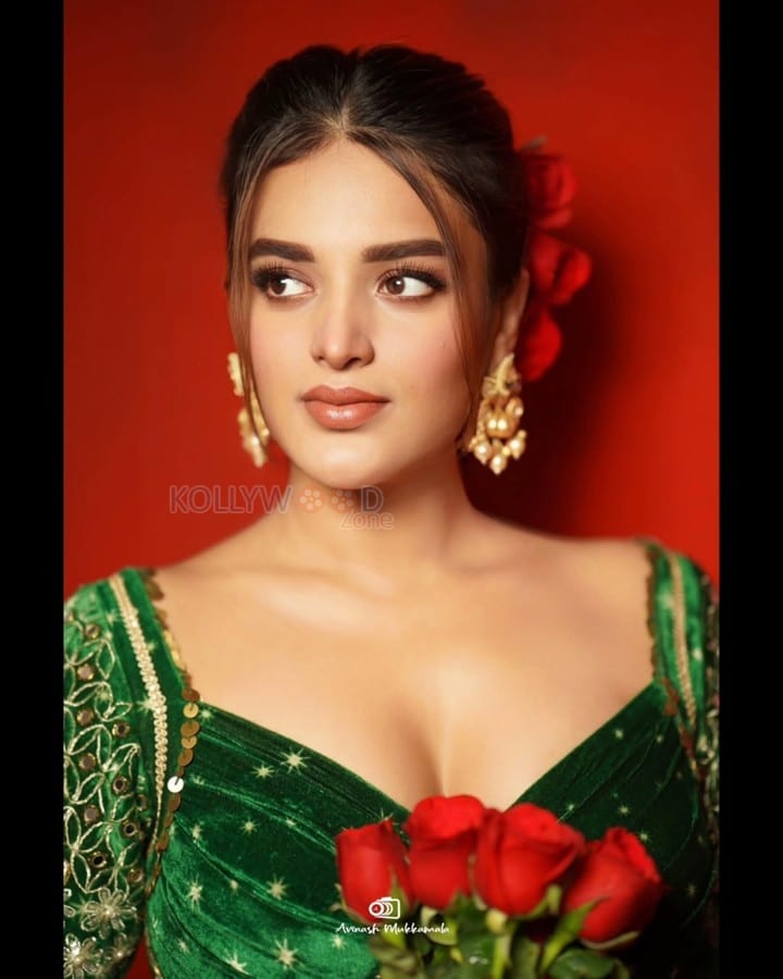 Beautiful Nidhhi Agerwal in a Printed Embroidered Velvet Peplum Sharara Set Photos 05