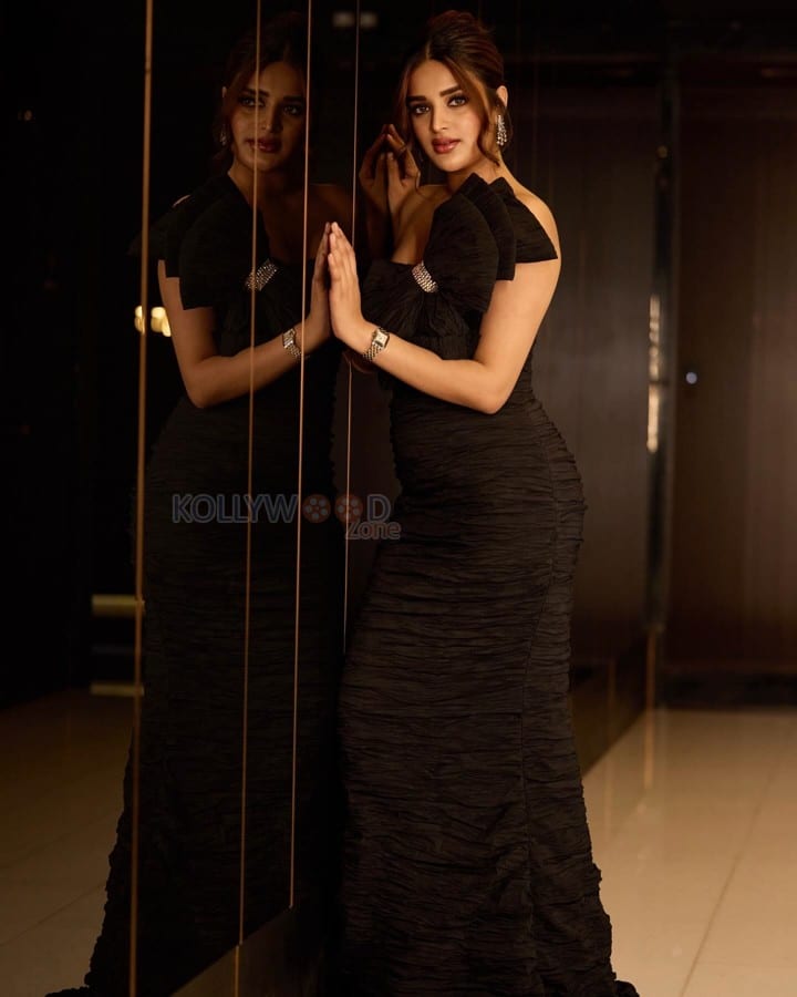 Beautiful Nidhhi Agrawal in a Black Dress with Bow Design Pictures 05