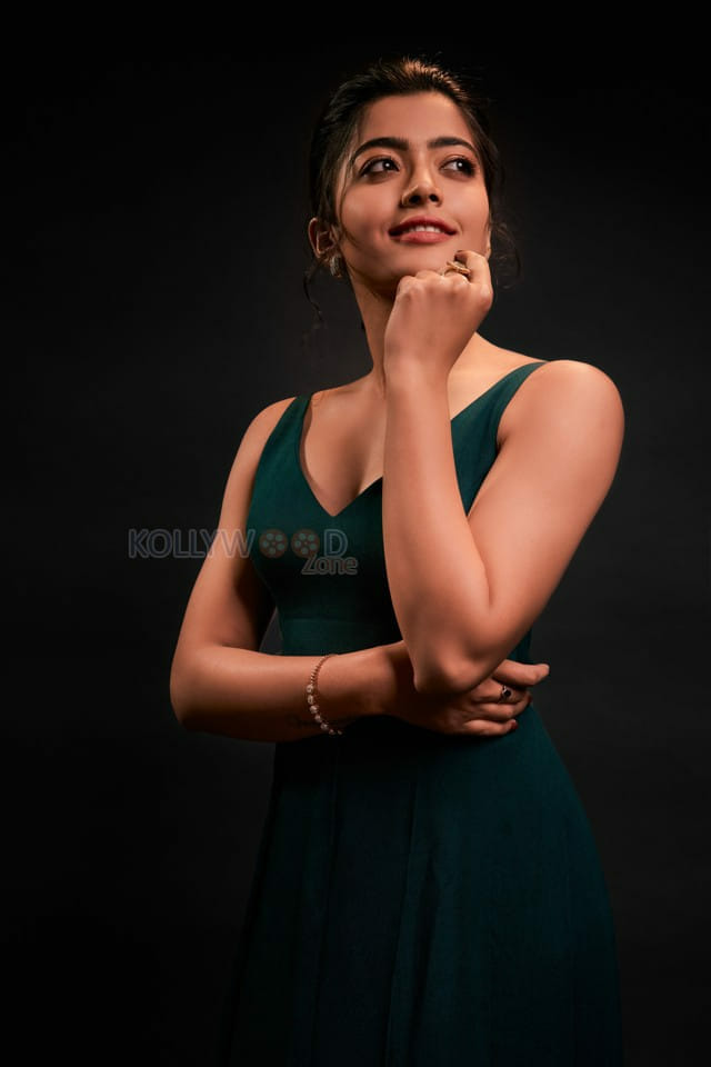 Beautiful Rashmika Mandanna Green Dress Photoshoot Pictures