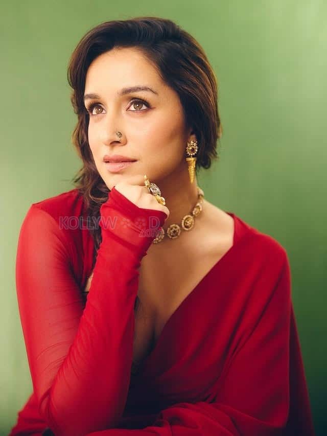 Beautiful Shraddha Kapoor in a Red Silk Saree with Full Sleeve Embroidered Blouse Photos 04
