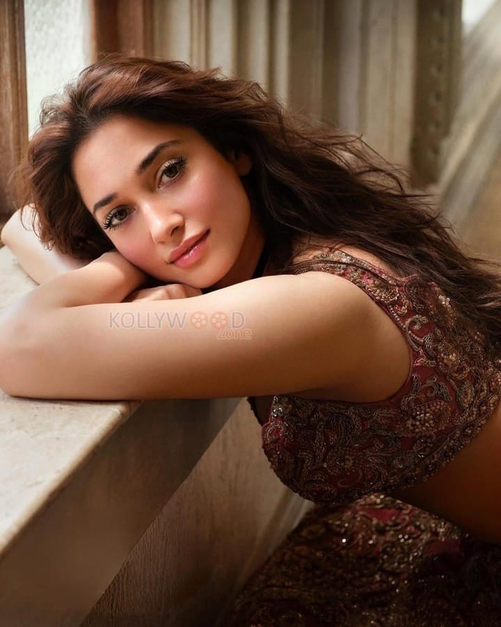 Beautiful Tamannaah Bhatia in a Pink Silk Bridal Lehenga with Sleeveless Blouse Photos 03