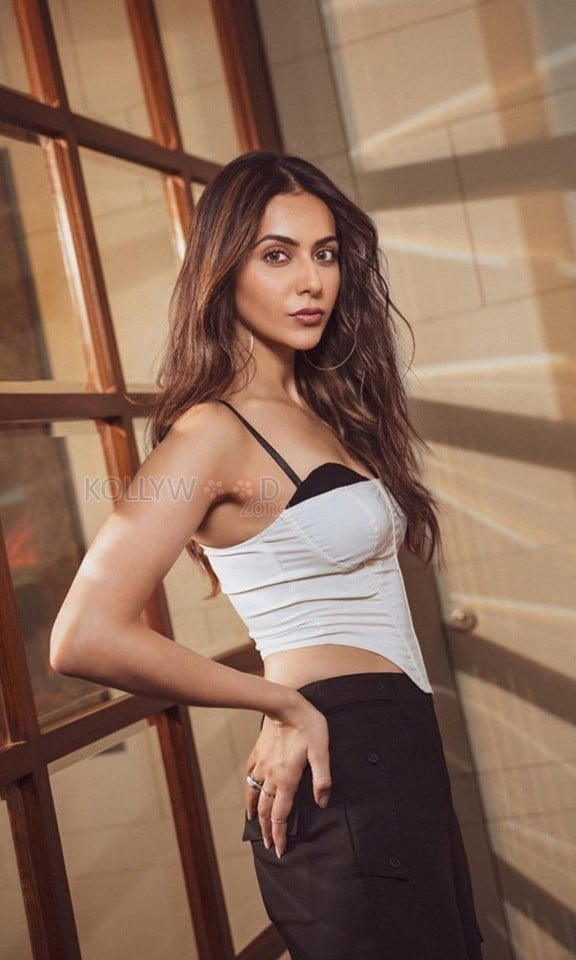 Bold Rakul Preet Singh in a Black and White Corset Top with a Black Cargo Pants Photos 02