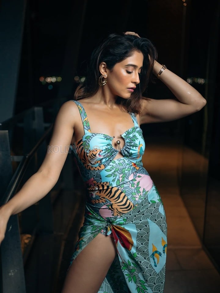 Bold and Daring Regina Cassandra in a Tiger Printed Floral Thigh Slit Dress Photos 02