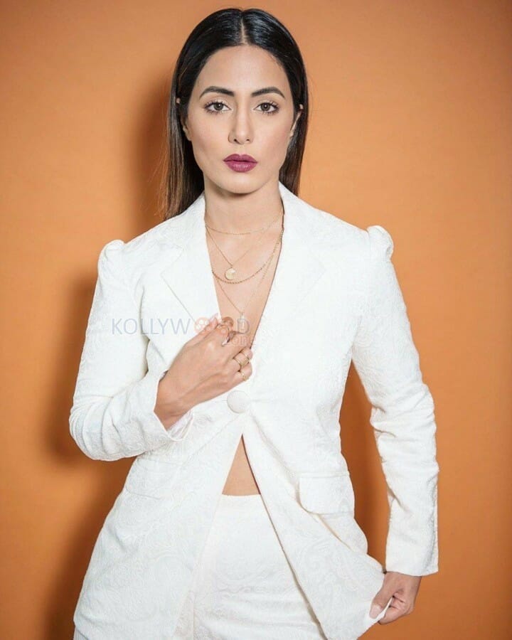 Bollywood Actress Hina Khan White Dress Photoshoot Stills