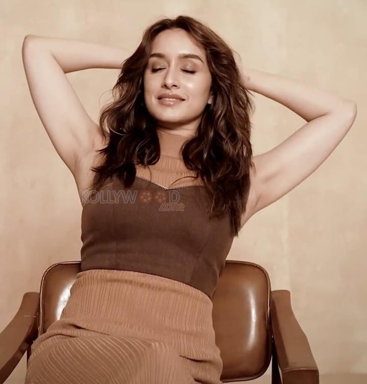 Bollywood Diva Shraddha Kapoor in a Brown Halter Neck Dress Photos 01