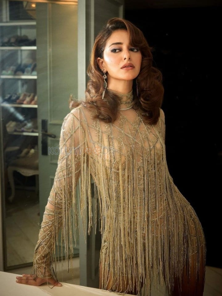 Bollywood Starlet Ananya Panday in a Sheer Mini Glittering Fringe Dress Photos 02