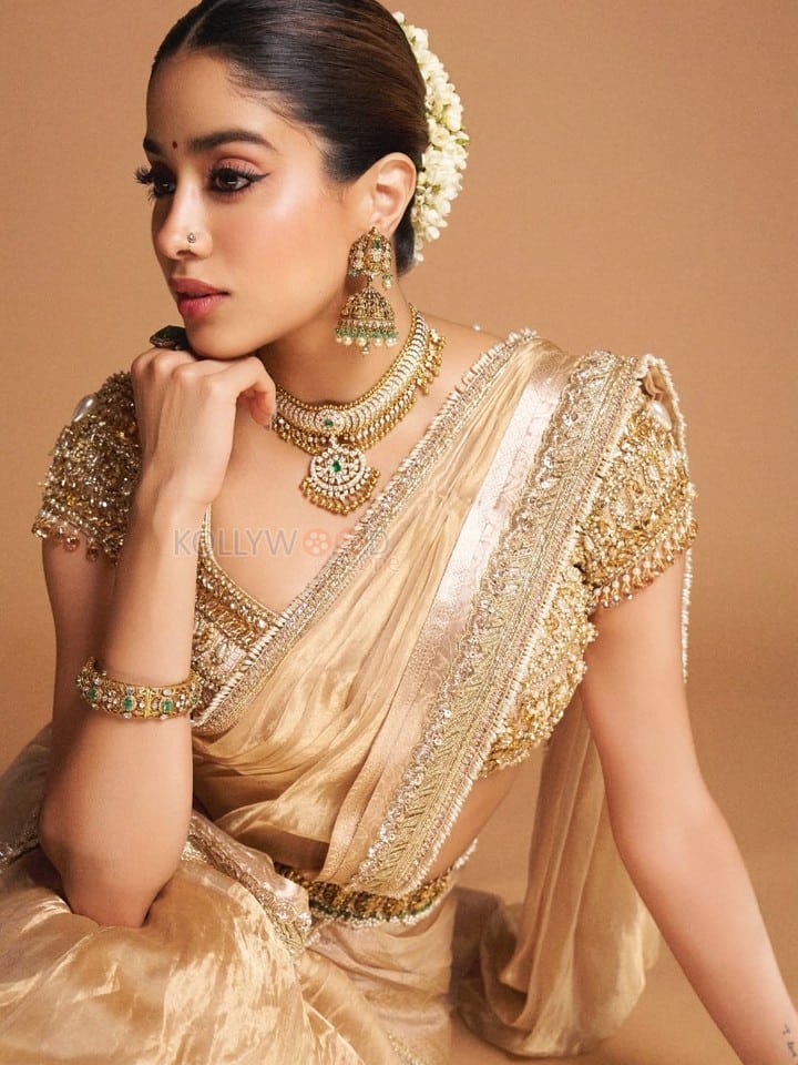 Captivating Janhvi Kapoor in a Golden Half Saree with a Classic Dori Blouse Pictures 01