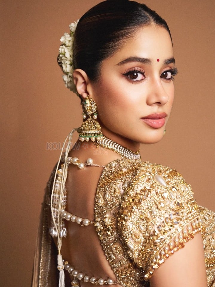 Captivating Janhvi Kapoor in a Golden Half Saree with a Classic Dori Blouse Pictures 02