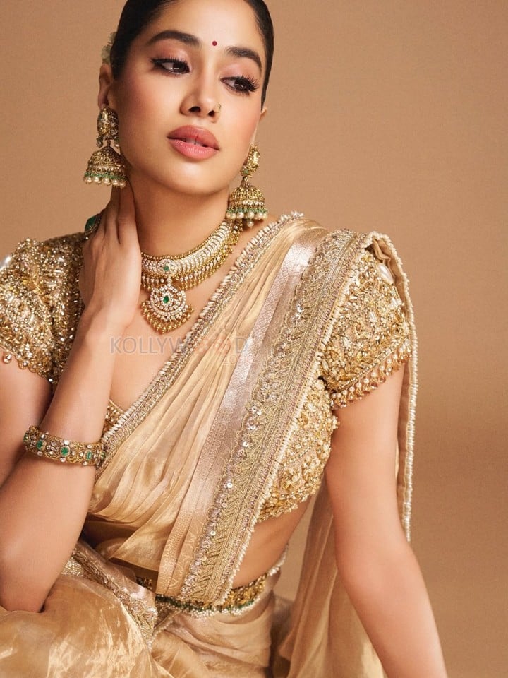 Captivating Janhvi Kapoor in a Golden Half Saree with a Classic Dori Blouse Pictures 03