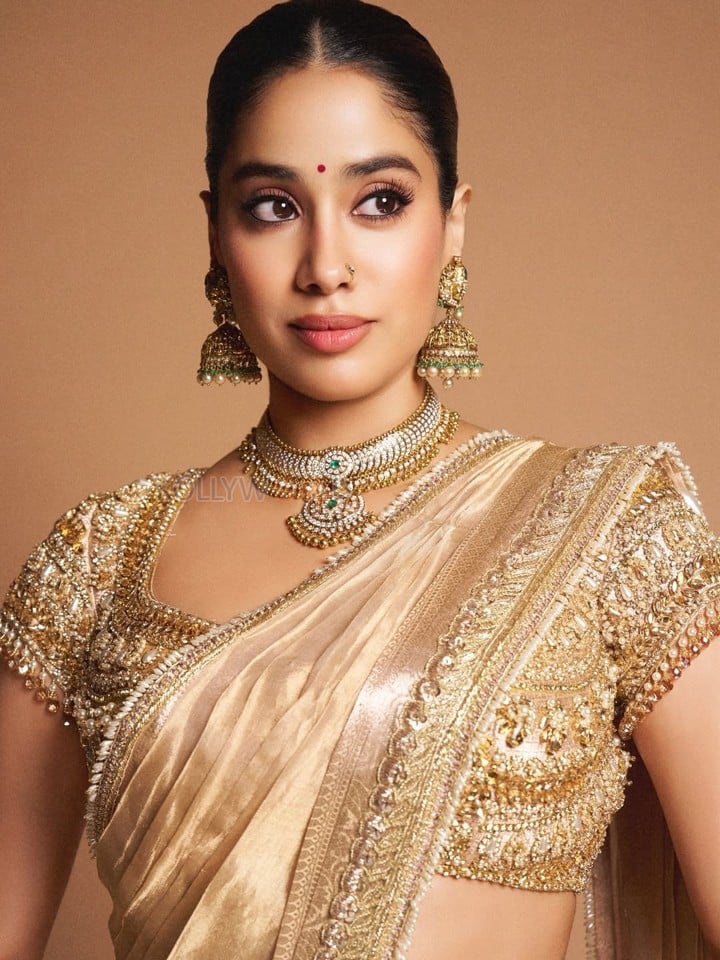 Captivating Janhvi Kapoor in a Golden Half Saree with a Classic Dori Blouse Pictures 06