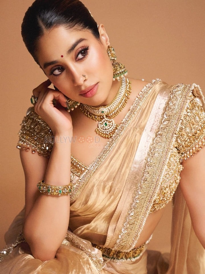 Captivating Janhvi Kapoor in a Golden Half Saree with a Classic Dori Blouse Pictures 07