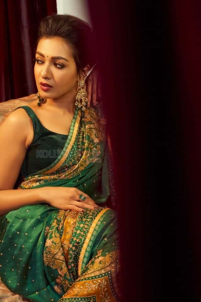 Charming Catherine Tresa in a Green Saree Photoshoot Stills 03