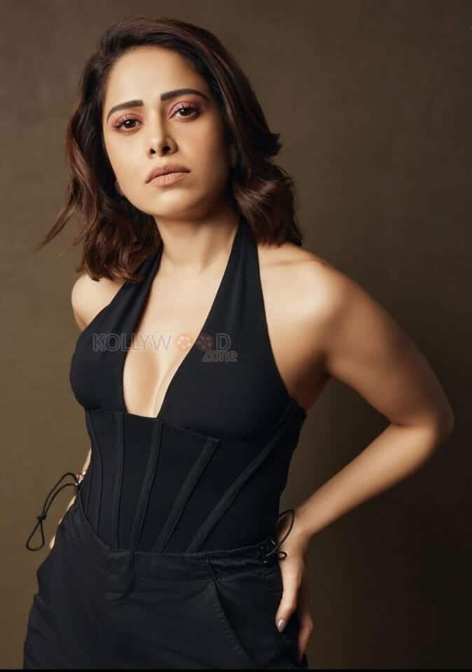 Chatrapathi Actress Nushrratt Bharuccha in Sexy Black Cleavage Dress Pictures 03