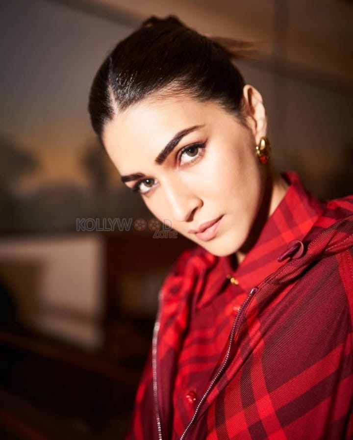 Classy Kriti Sanon in a Red Checkered Shirt and Mini Skirt Photos 01