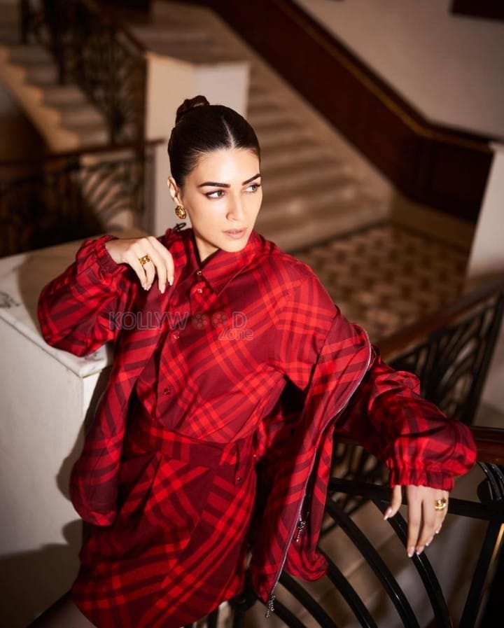 Classy Kriti Sanon in a Red Checkered Shirt and Mini Skirt Photos 02