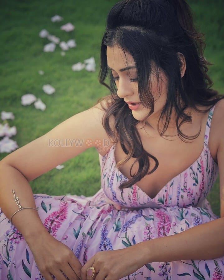 Cute Payal Rajput in a Floral Pink and Lavender Corset Style Dress Photos 02