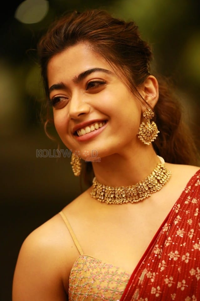 Cute Rashmika Mandanna in a Designer Red Saree Photos 02