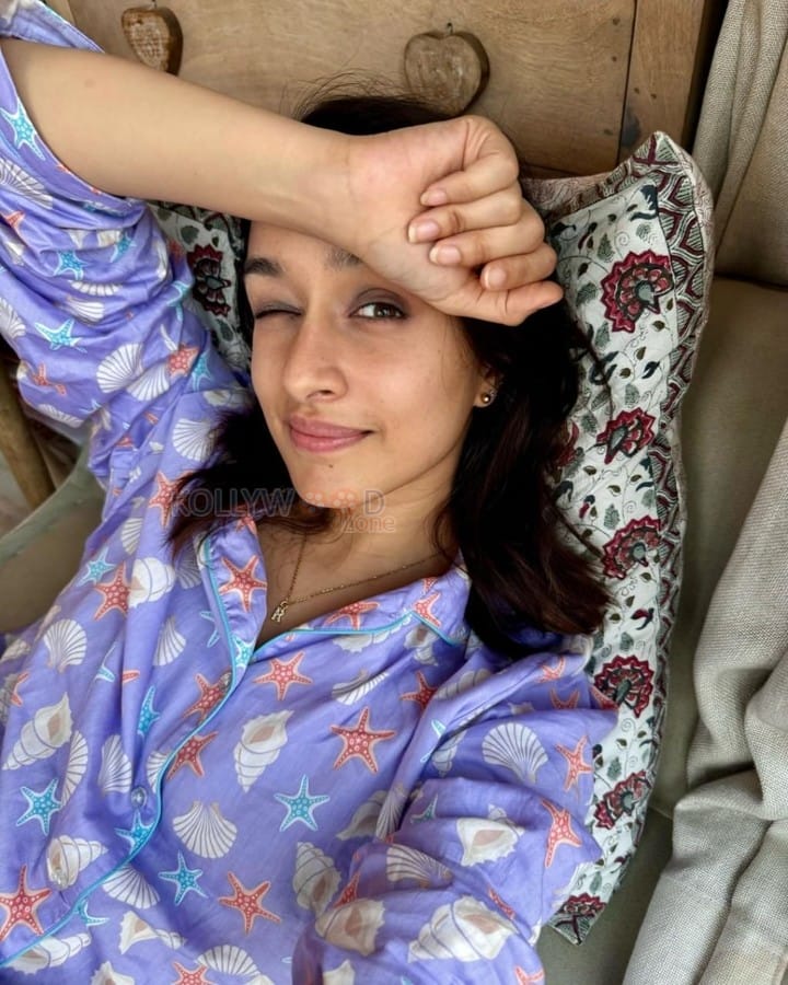 Cute Shraddha Kapoor in a Purple Night Gown Photos 04