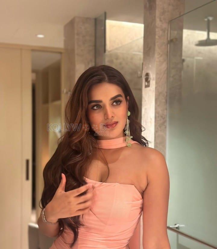 Dazzling Nidhhi Agerwal in an Off Shoulder Pink Bodycon Pictures 02