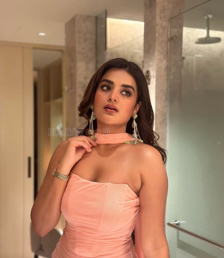 Dazzling Nidhhi Agerwal in an Off Shoulder Pink Bodycon Pictures 04