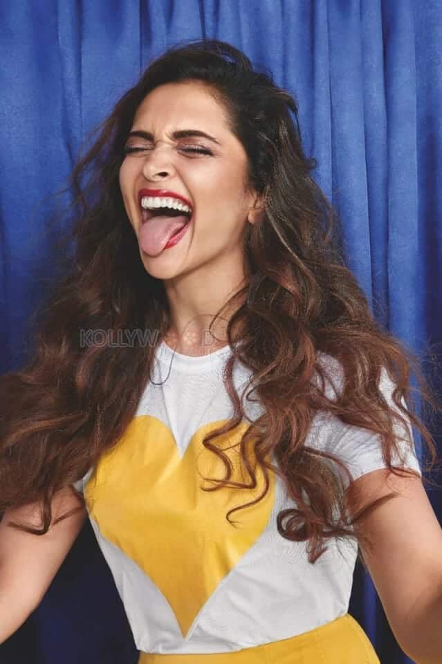 Deepika Padukone in a Yellow Heart Top and Sticking her Tongue Out Photo 01