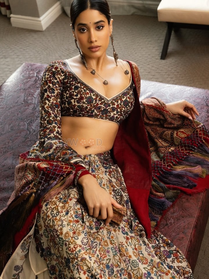 Elegant Janhvi Kapoor in a Beautiful Resham Saree with a Backless Full Sleeve Blouse Photos 06