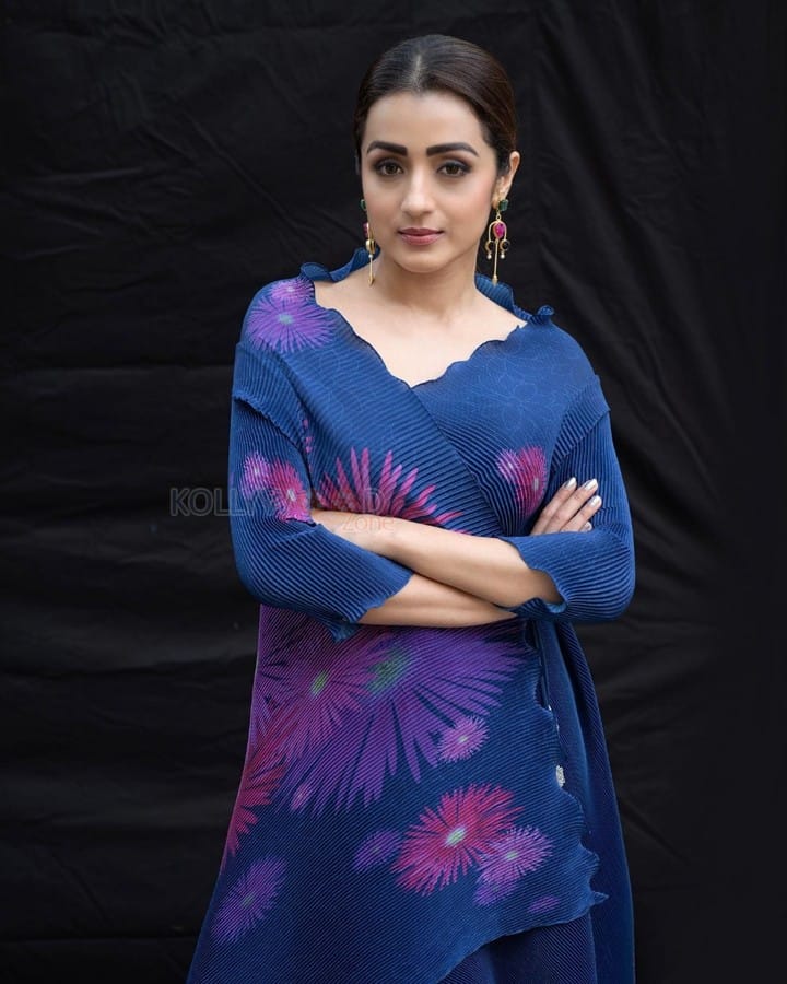 Elegant Trisha Krishnan in a Deep Purple Angarkha Kurta Set Photos 02